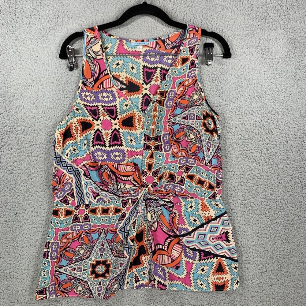 ANTHROPOLOGIE LEIFNOTES GLASS TILES  MULTI COLOR AZTEC PRINT SILK TOP SZ 6